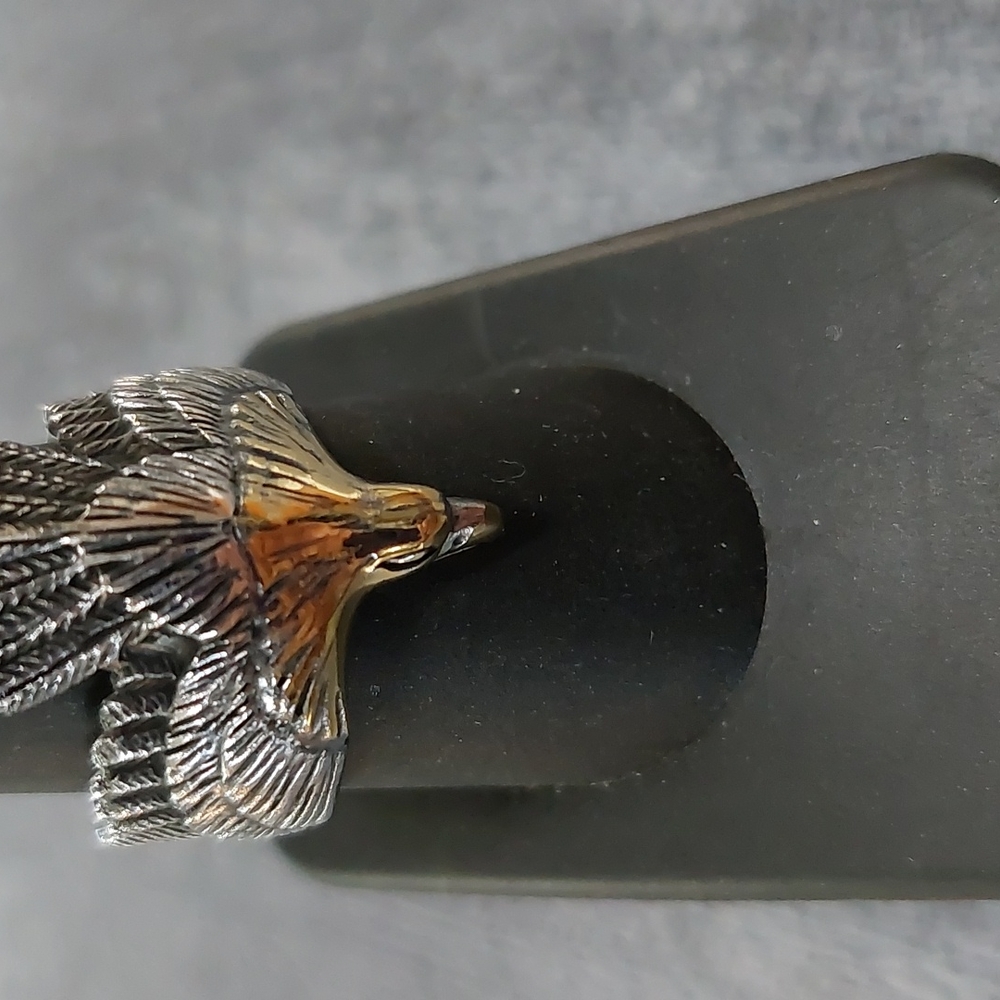 Sterling Silver Gold Brass Flying Eagle Ring Sz 9
